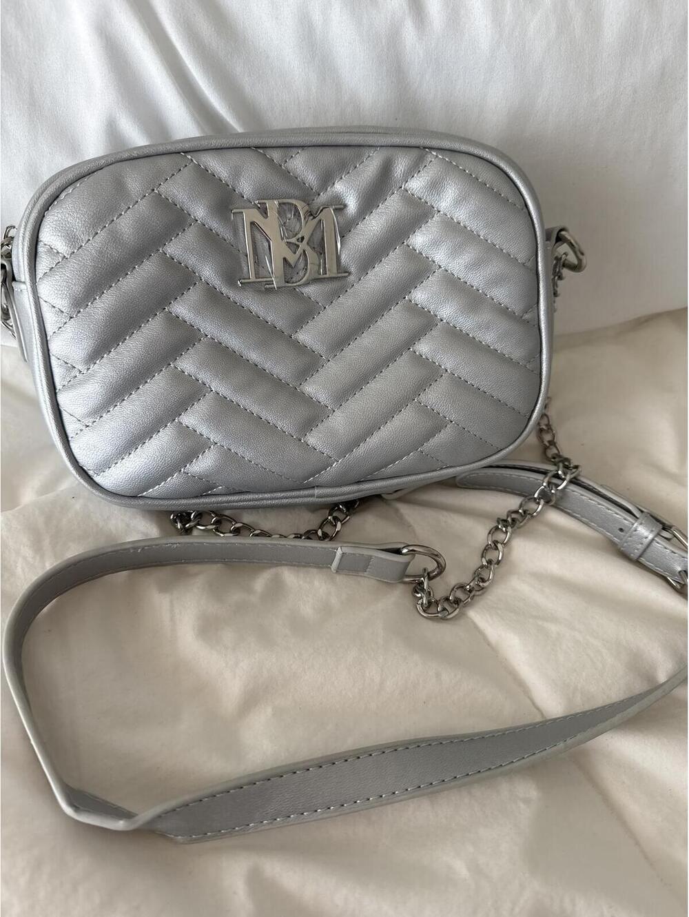 Badgley Mischka Silver Quilted Crossbody Bag with Chain Strap